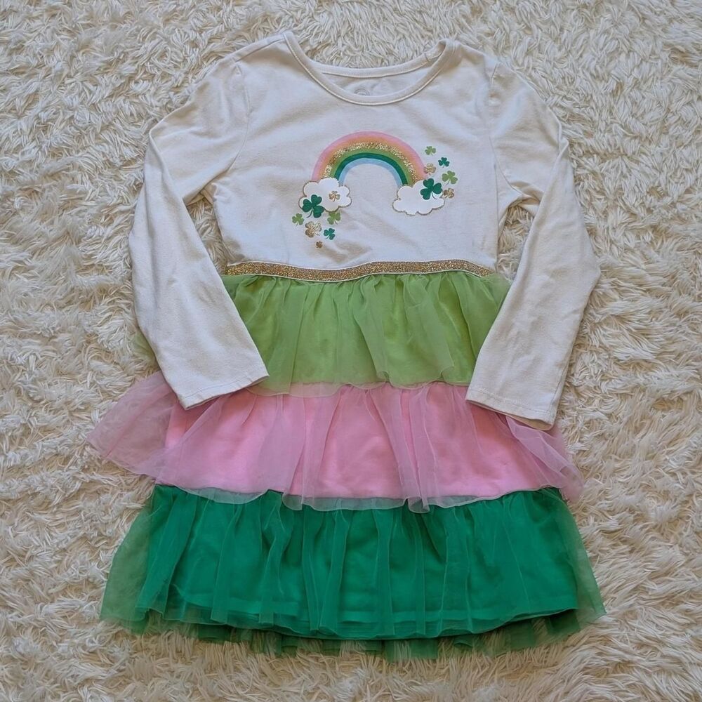 Wonder Nation Girls Size 5T St Patricks Rainbow Long Sleeve Tutu Dress